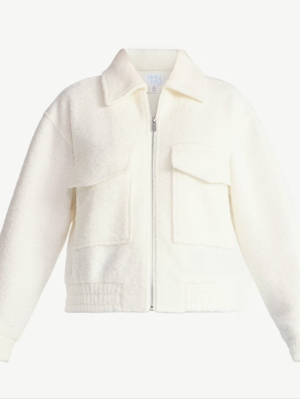 NWT Time and Tru Cream Plush Sherpa Teddy Zip-Up Jacket Size Small Boucle